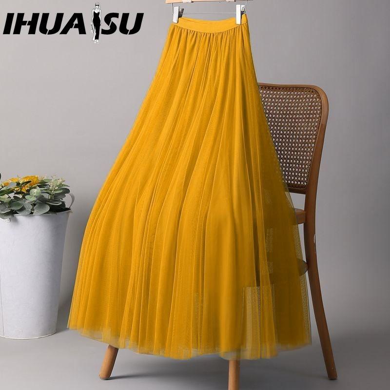 IHUASU 28 цветов Женская мода Повседневная Летняя Весенняя Юбка XL жёлтый