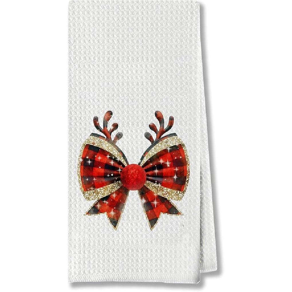 Christmas Lights Bow Kitchen Hand Towels for Bathroom, Holiday Dish Tea Towels, Christmas Decor, 16x24 Inch