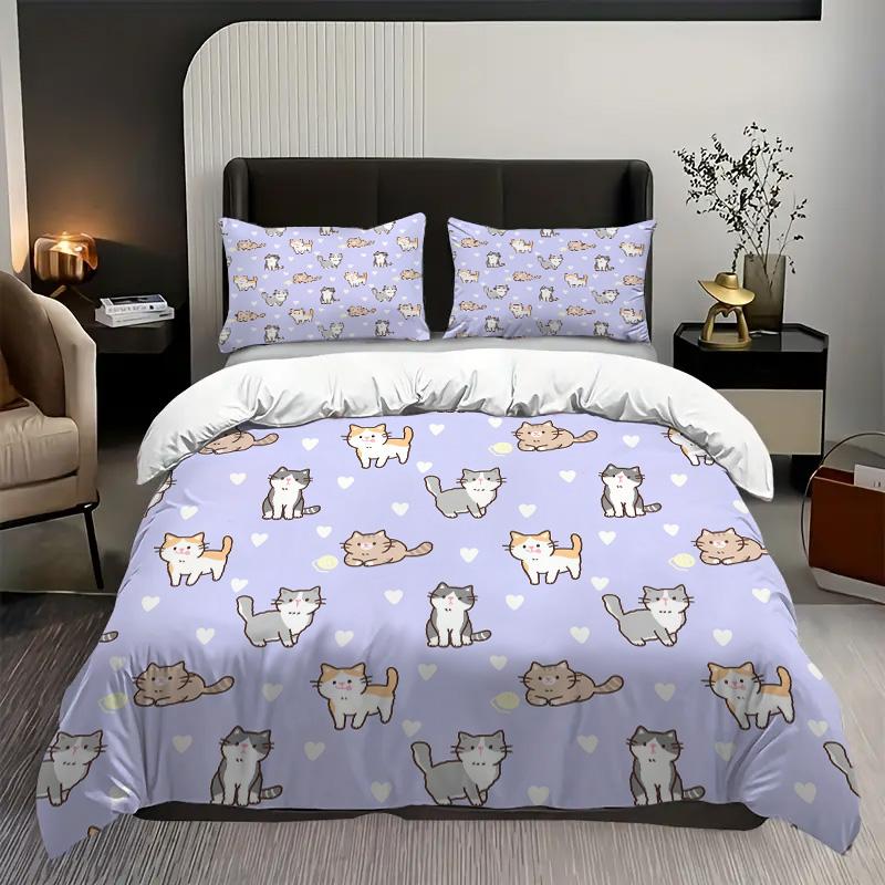 

Cute Cats Pattern 3D Printed Quilt Cover Set Cute Animal Style Duvet Cover Pillowcase Home Textiles Soft Comfortable Bedding Set 135x200cm 2pcs
