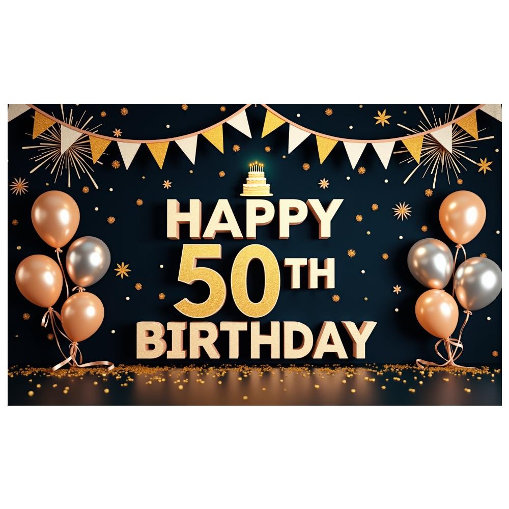 Birthday Background Dark Blue Background Adult Birthday Backdrop Happy 50th Birthday Banner Sparkle Firework Decor Banner