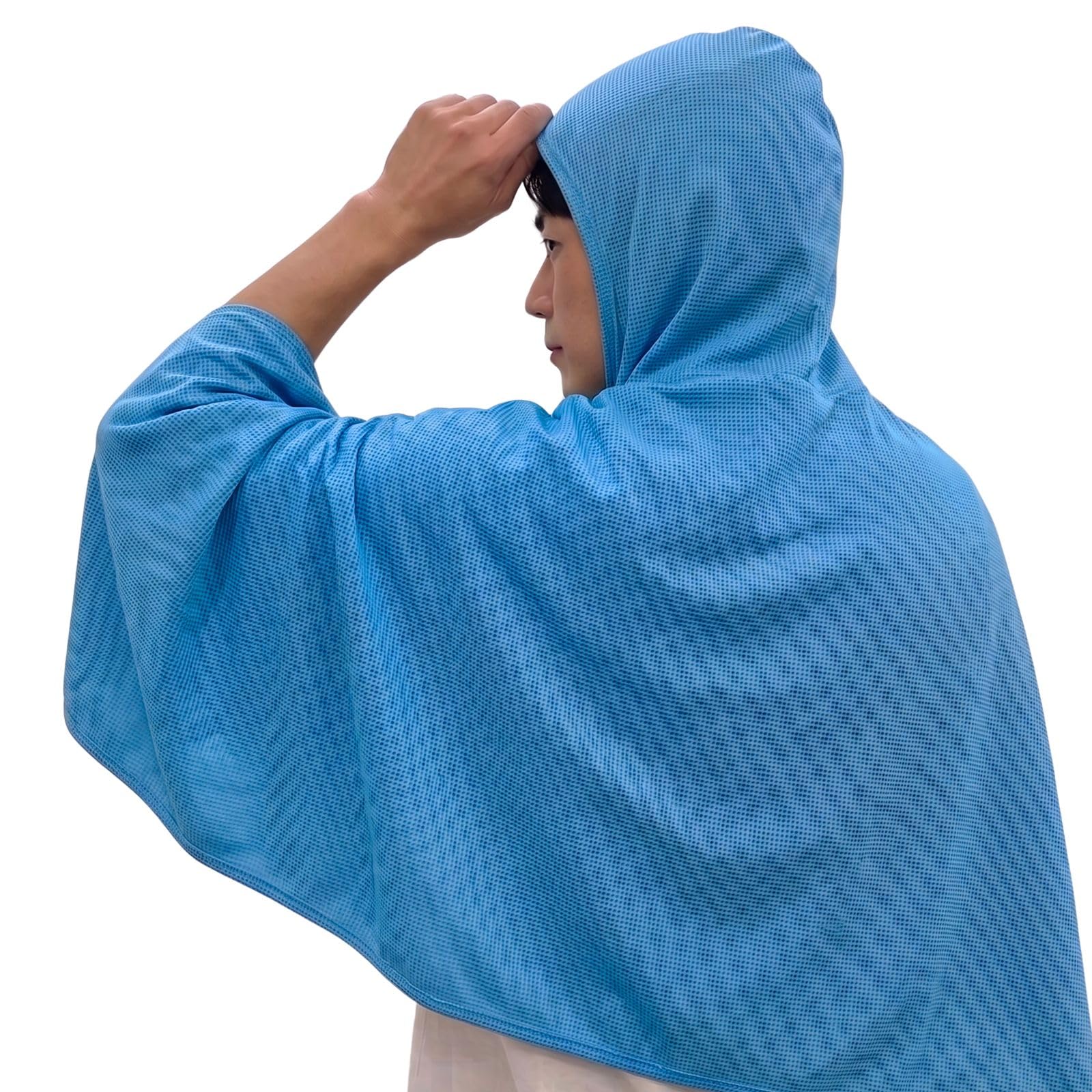 Cooling Cooling Hooded Sports Heatstroke UV Protection [HASECIAL] Poncho, Towel, Towel, Cooling, Prevention, Sports, (Sky Blue)