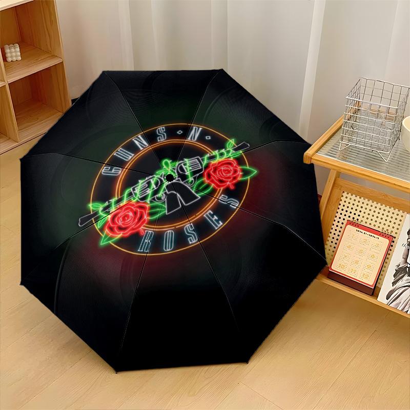 Guns N’ Roses Print 8?Ribs Automatic Umbrella Wind Resistant Lightweight Folding Umbrella For Outdoor Travel