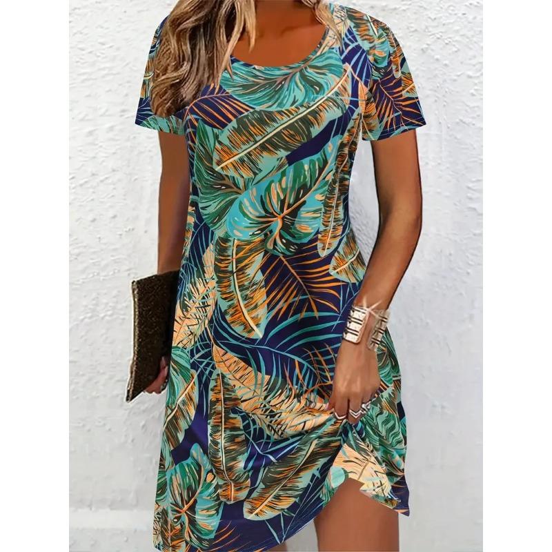 Oversized Print 3D Loose O Neck Women's Dress Stylish Casual Comfortable Fashion Midi A- Line Dresses