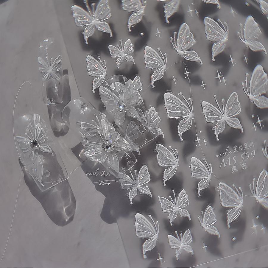 Jelly Nail Stickers Shiny Charming Butterfly Self Adhesive Nail Art Stickers Ribbon Butterfly Nails 3D Decorations Stickers DIY