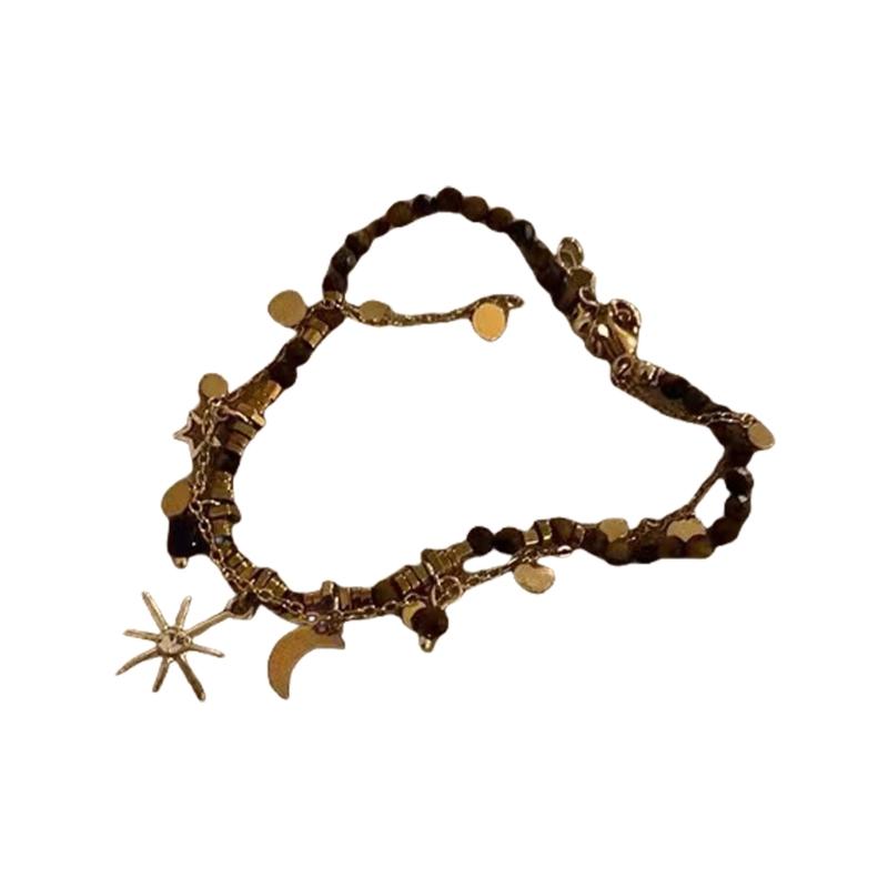 Vintage Natural Stone Beaded Bracelets Metal Star Pendant Necklace Bohemian Charm Jewelry Beads Texture for Women