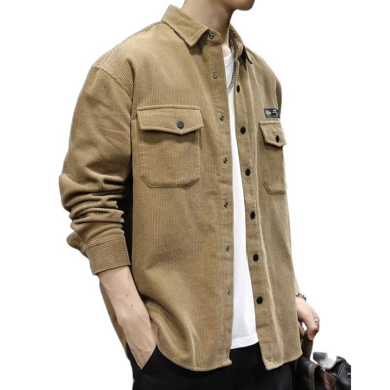 Spring Men's Large Size Fashion Casual Solid Color Lapel Long Sleeve Shirt