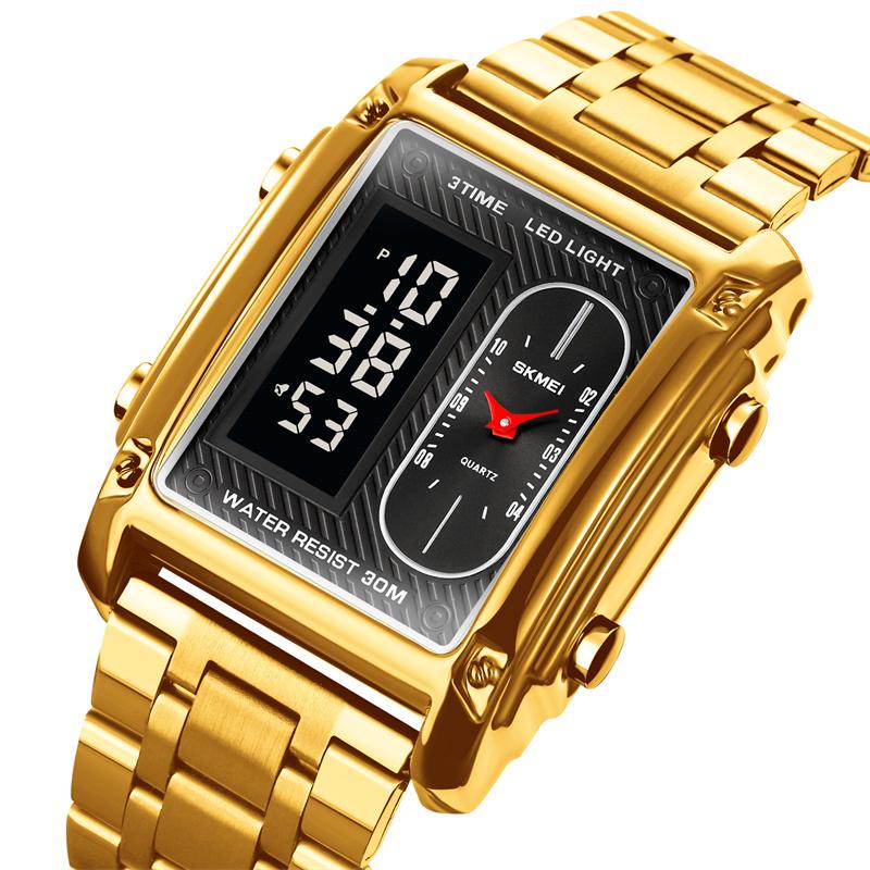 Skmei Three Time Zones Men's Digital Sport's Watches LED Waterproof Chronograph Quartz Wristwatch Male Alarm Clock