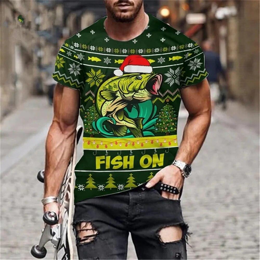 3D Printed Summer Fashion Outdoor Fishing  T-Shirt Europe And America Casual Retro Street Style Round Neck Short Sleeve Men Tees