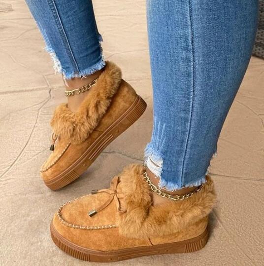 Női pamut cipő téli masnis meleg cipő lapos nagy méretű szőrme cipő nagy méretű női cipő C1095