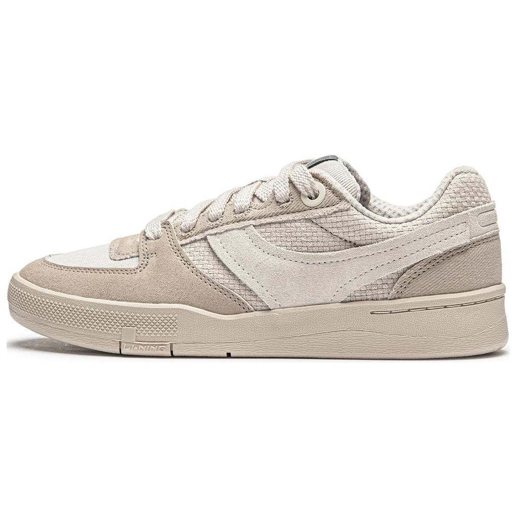 Li Ning Zheng Rong 92S Comfortable Simple Non-Slip Lightweight Low-Top Skate Shoes Women Sneakers Beige AEPU024-1