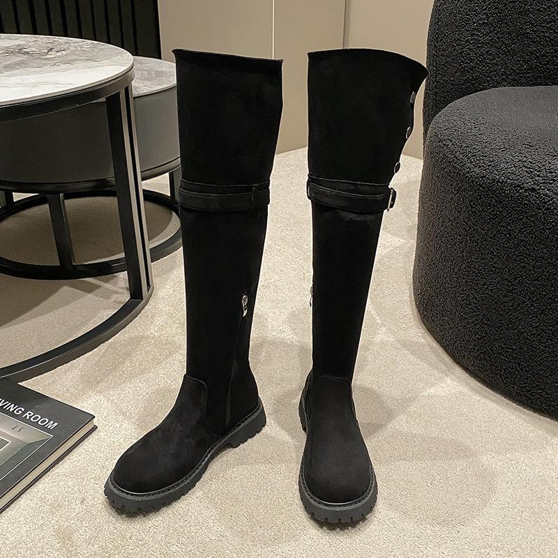 Thick-soled knee-length boots for women's 2025 new autumn and winter suede two-wear versatile tall tube velvet long women's boots
