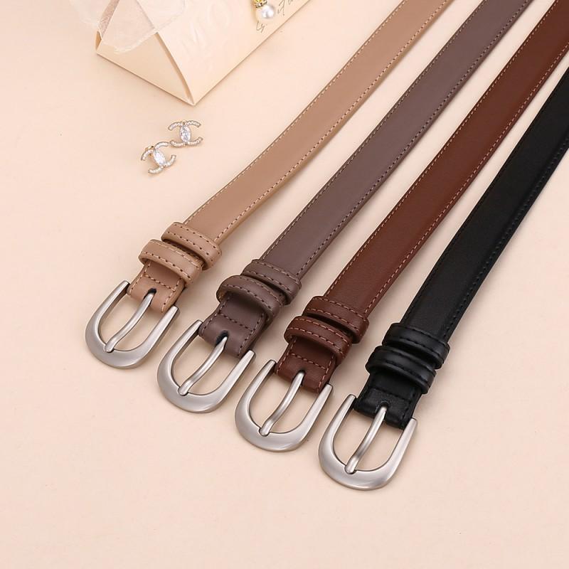 Womens Genuine Leather Belt With Pin Buckle Slim Business Waistband Office Casual Formal Wear Black Brown Beige Tan