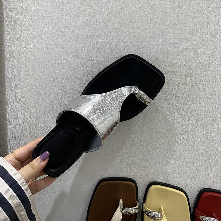 Wedge heel slippers pinch sandals women's shoes summer wear beach shoes silver sandals Roman shoes women's shoes