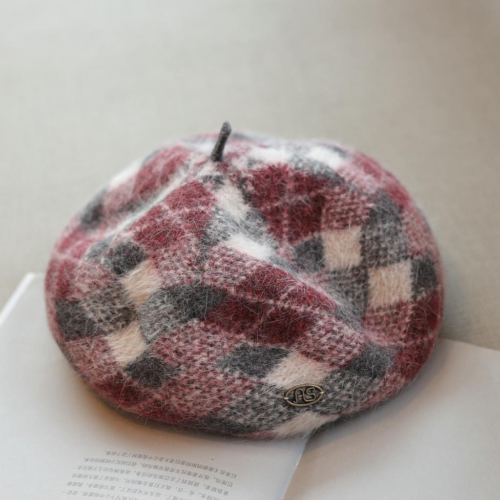 Vintage Woolen Beret Hat Winter Hats For Women Plaid Vintage Bonnet Painter Cap Female Fashion Accessories New