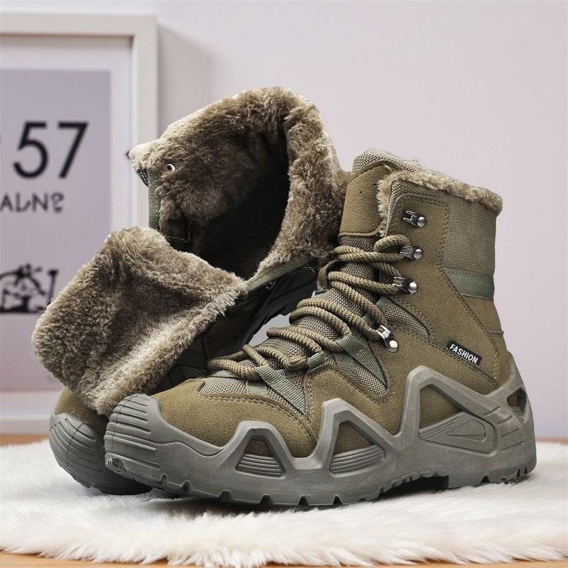 

Warm Fur Outdoor Mens Combat Tactical Desert Boots Male Field Hunting Hiking Shoes Climbing Training Waterproof Sports Shoes 46 зелений