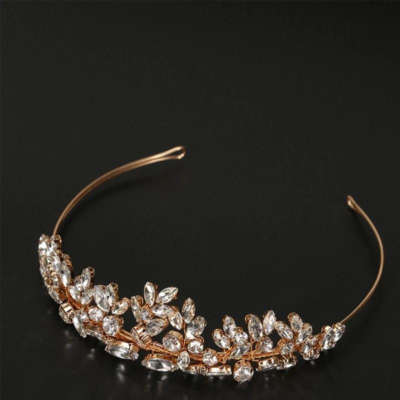 SLBRIDAL Handmade Flexible Crystal Rhinestones Pearls Bridal Tiara Headband Wedding Hair Accessories Bridesmaids Women Jewelry