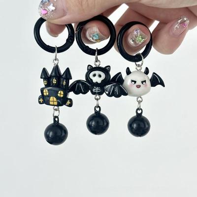 Halloween Cute Keychain Ghost Bat With Bell Charm Keyring Trendy Cartoon Bag Accessories For Purse Backpack Pendant Funny Gift