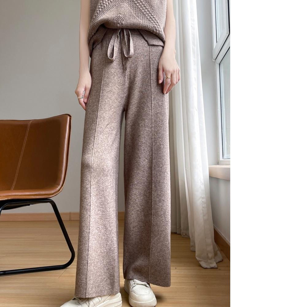 Wool Knitted Wide Leg Pants for Women Autumn and Winter with A Draping Feel and Straight Tube Wool Casual Woolen Pants