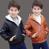 6 9 10 11 12 Years Children Boys Girl Hooded Fur Zipper Biker Artificial Leather Jacket Winter Warm Fleece Coat Children Teenager Outerwear