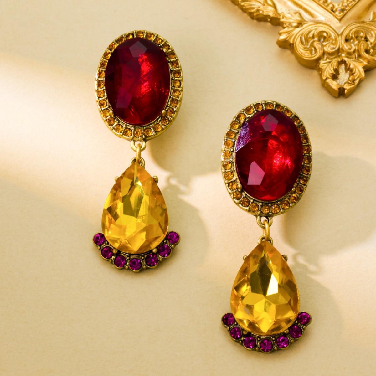 Studded Geometric Circular Tassel Earrings Women s Water Droplets Fashionable High-end Exaggerated Light Luxury