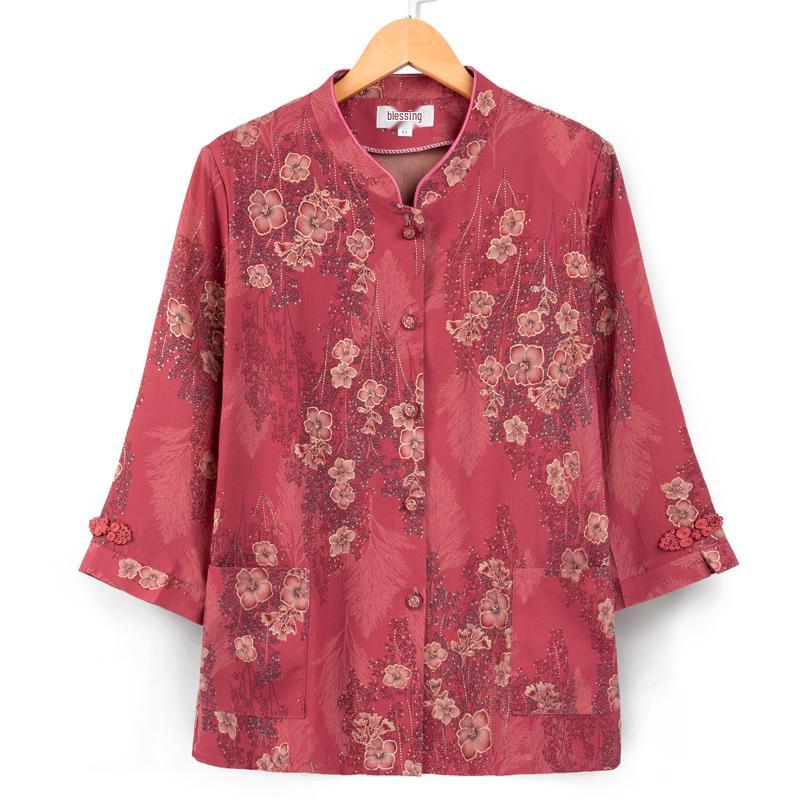 

Grandma s Lightweight Three-Quarter Sleeve Shirt for Spring & Autumn - Perfect for Middle-Aged and Elderly Women XL (80-105 jin)