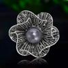 Elegant Pearl Gun Black Flower Brooches for Women Rhinestone Plant Pins Event Party Backpack Decoration Clothes Accessories