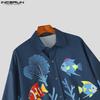 INCERUN Men Lapel Half Sleeve Floral Print Casual Loose Oversized Shirts