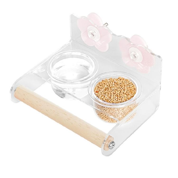 Clear Hanging Bird Feeder Double Feeding Cups Food And Water Bowl With Perch Stand For Parrots Parakeets Finches Cage