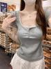 Spring/Summer Korean Style Lace Splice Square Neck Short Sleeve Women's T-Shirt