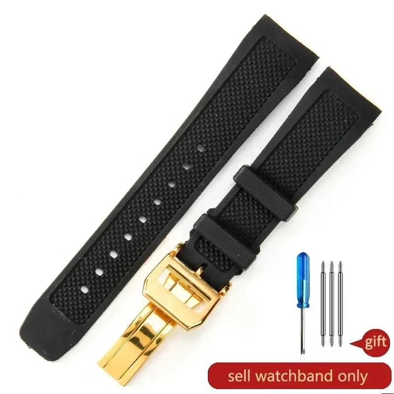 Flexible Comfortable-wearing Silicone Watch Strap Black Blue for IWC Portuguese Series IW390503 IW3907047 Arc Interface Band22mm