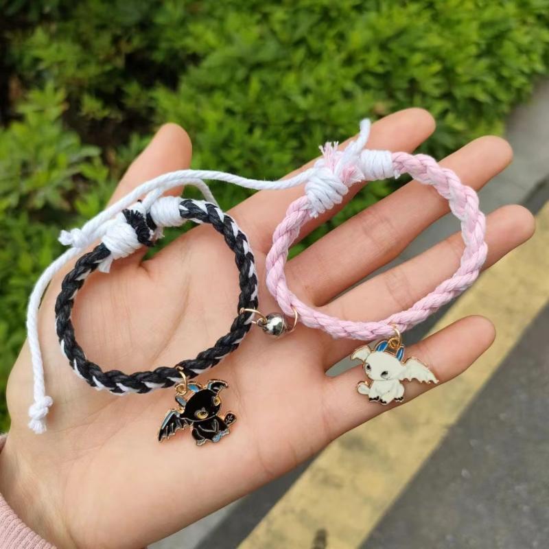 Adjustable Black and White Toothless Cartoon Cute Couple Magnet Bracelet with Magnetic Attraction for Friends