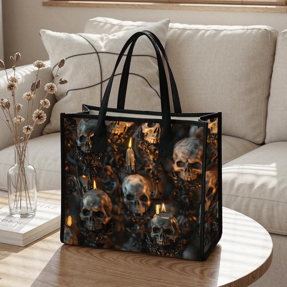 Gothic Skull Candle Pattern Tote Bag Casual Daily Outdoor Handbag Large Capacity All-match Handheld Bag