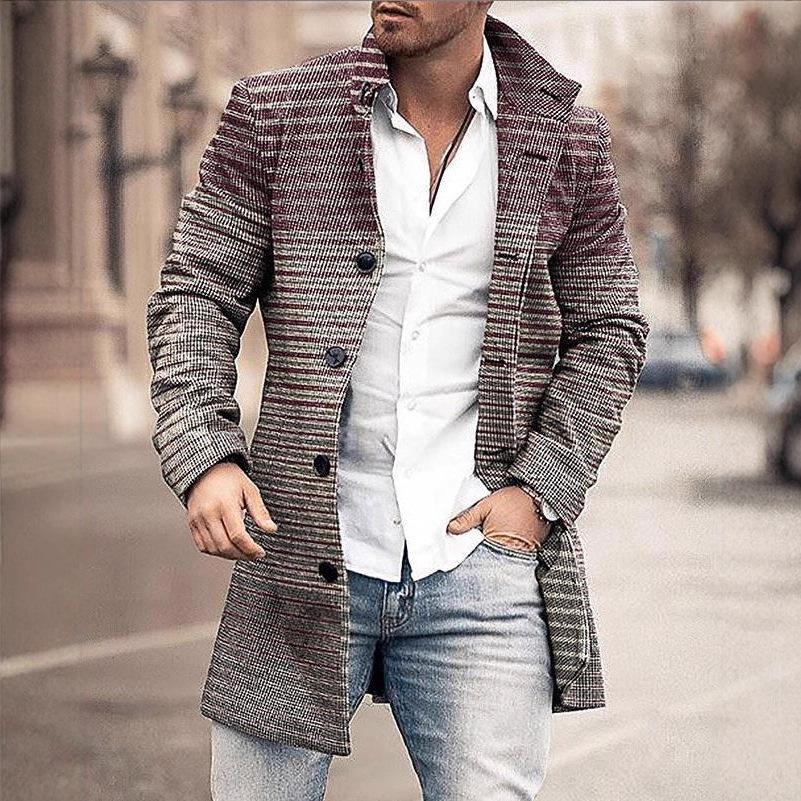 Men's Woolen Mid-Length Digital Print Coat - Autumn/Winter Collection