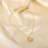 18K Gold Titanium Steel Women's Necklace with French White Mother-of-Pearl Star, Moon, and Round Pendant.