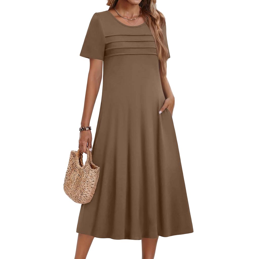 Damenkleid in verschiedenen Farben, lässig-modisch, kurzärmelig, Rundhalsausschnitt