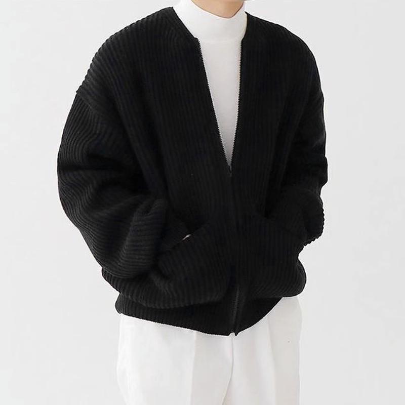 Men's Round Neck Solid Color Knitted Cardigan - 2023 Casual Autumn/Winter Fashion, All-Match, Large Size Trendy Jacket