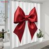 Elegant Red Bow Shower Curtain White Background Polyester Bath Curtain With Hooks For Modern Bathroom Decor