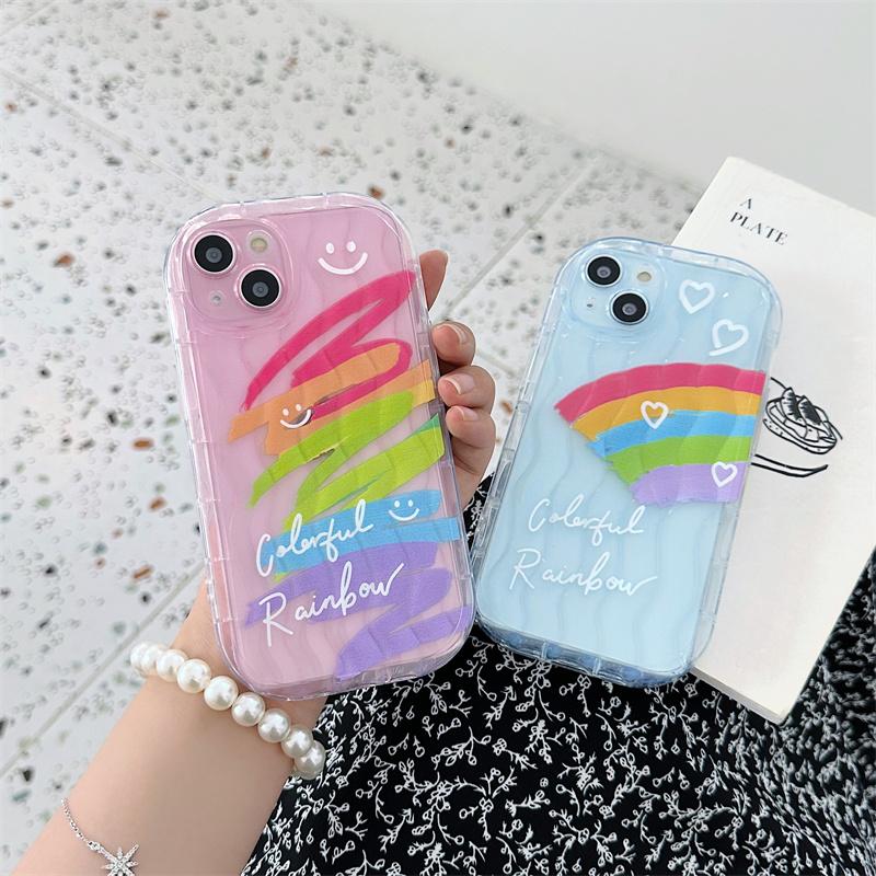 Husa de telefon Moskado de lux Rainbow Graffiti Smile pentru Iphone 14 Plus 13 12 14 11 Pro Max Transparent Wave Pattern Soft Tpu Cover