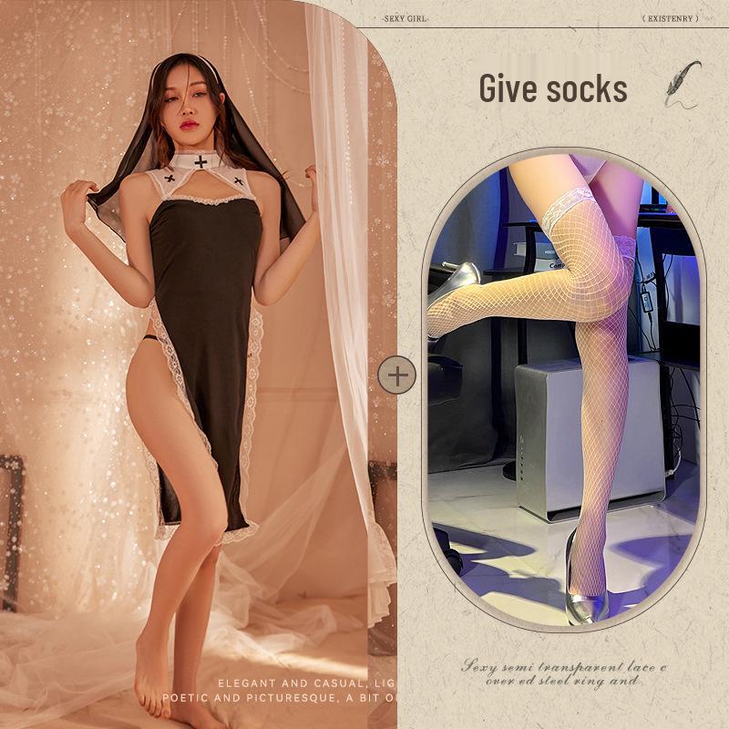 Sexy Nun Cutout Nightgown Costume for Role Play