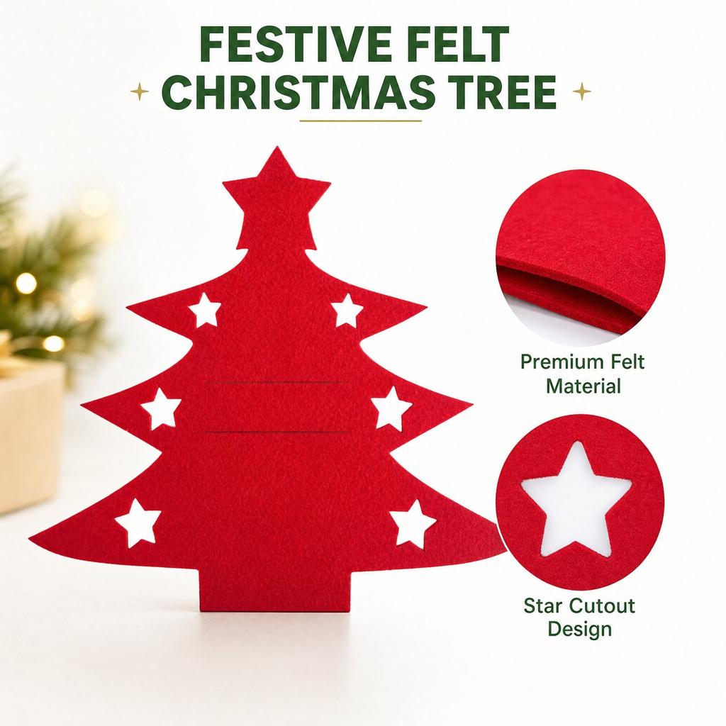 Christmas Tree Silverware Holders, Tree Cutlery Sleeves, Red and Green Christmas Tableware Mats for Holiday Dining