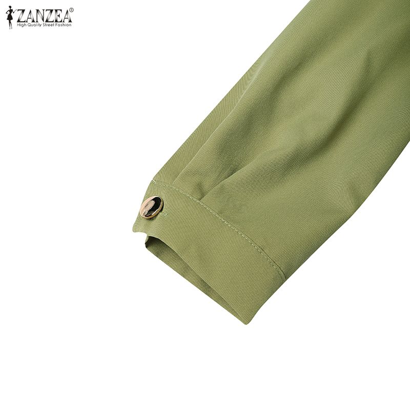 ZANZEA Women Elegant Casual Stand Collar Long Sleeve Plain Dress