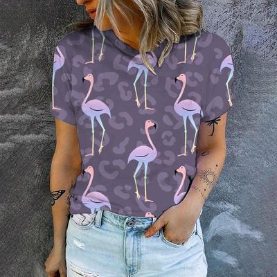High Quality Simple Comfortable Crewneck T-shirt Summer Casual Breathable Women's T-shirt New Fashion Flamingo Printed T-shirt