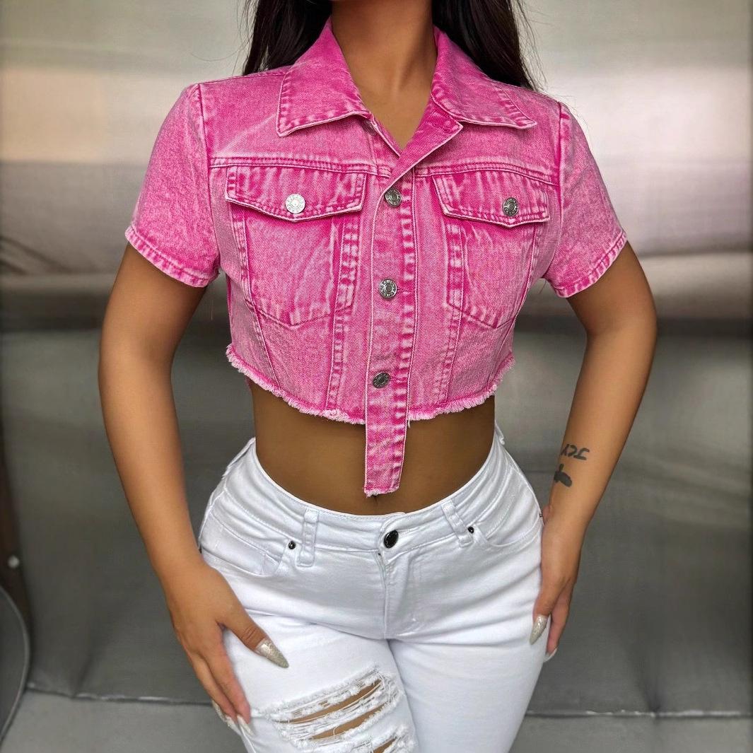 

INS European and American Style Women s Short Crop Denim Top Extra Large розовый
