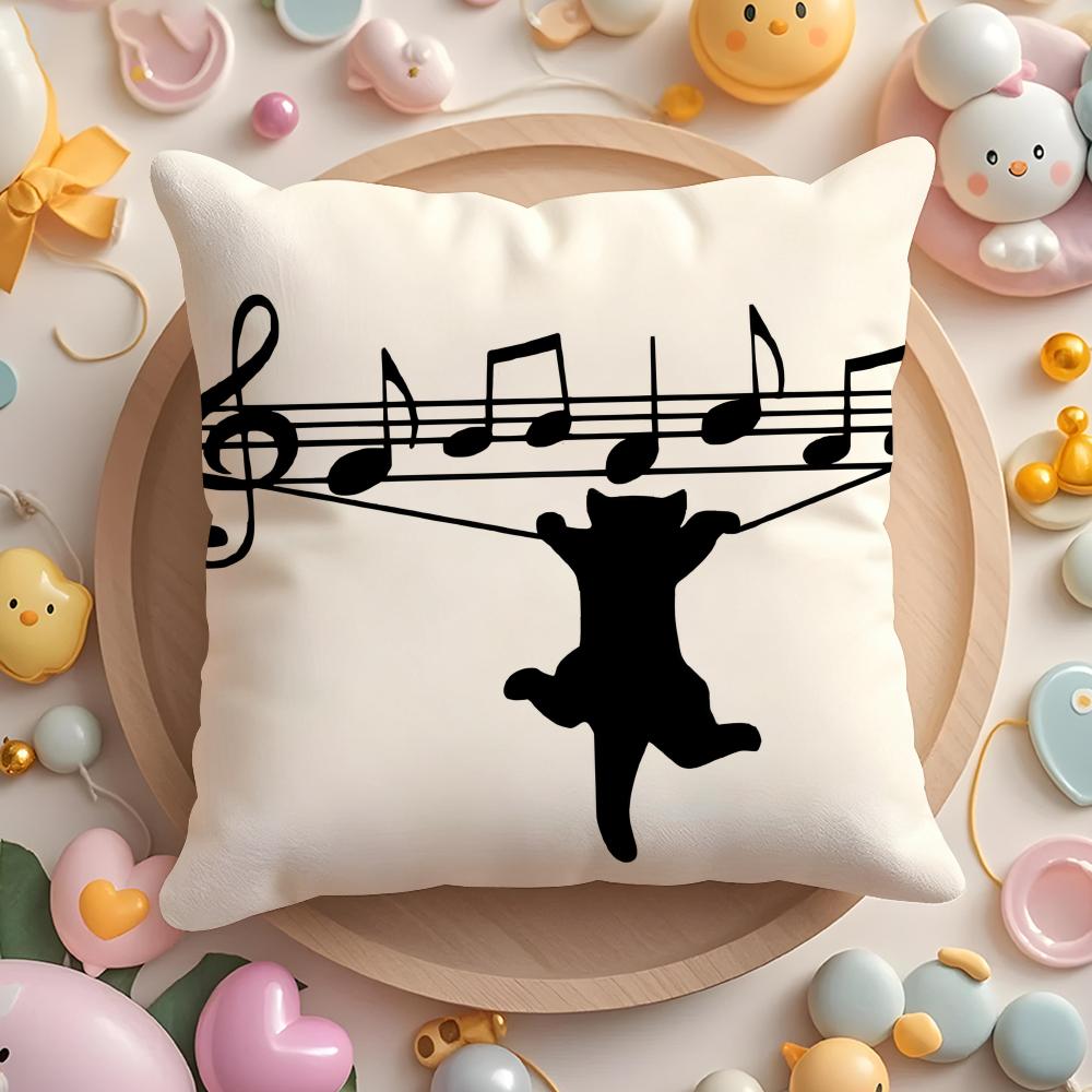 Cat Musical Symbol Cushion Cover Short Plush Double-Sided Printing Home Machine Washable In Warm Winter Pillow Cover