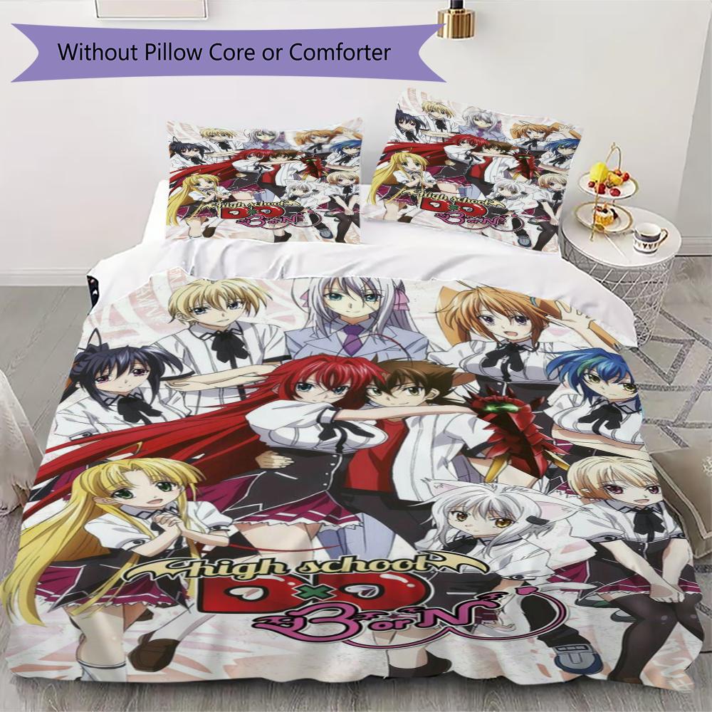 High School DxD Muster Bettwäsche Steppbett-Set Bettbezug Kissenbezug Heimdekoration Geburtstagsgeschenk (1 Bettbezug + 2 Kissenbezüge (ohne Füllung))