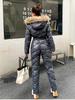 One Piece Women Winter Snow Jacket Warm Hooded Fur Collar Puffer Coat Skater Suits