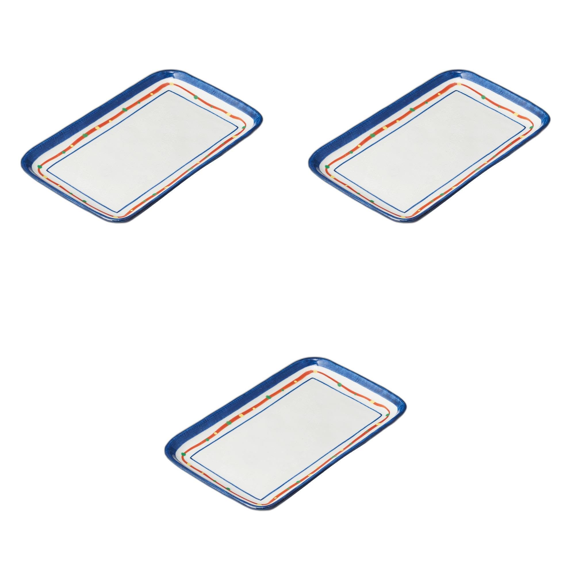 

Set of 3 Aratama Rectangular Plates x Ceramic Pottery Dishes by Setomonohonpo 8.0mm [21 13.5cm]