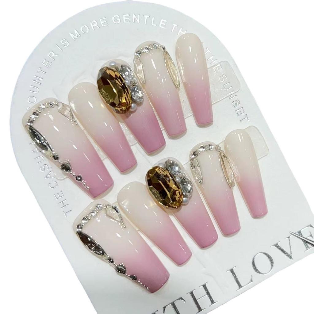 White Moonlight Wearing Armor Pure Handmade High-end Light Luxury French Blasting Diamond Removable Manicure Patch Finished Product