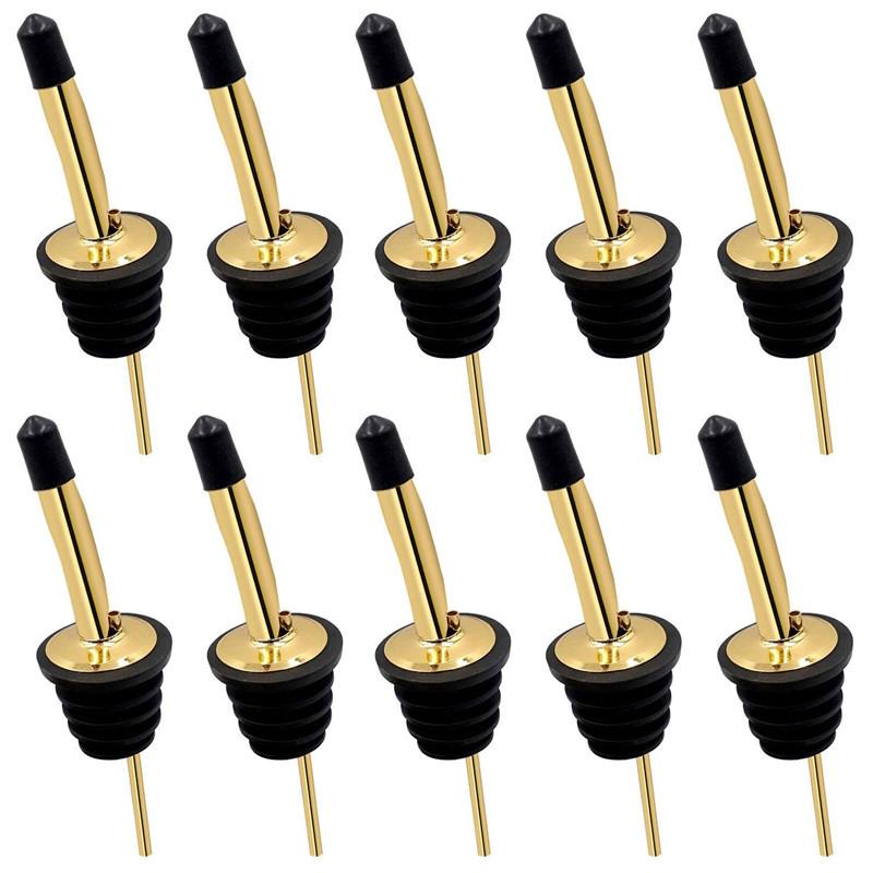 Gold Stainless Steel Wine Pourers Liquor High Quality Liquor Pour Spouts with Cap Covers Leakproof Design for Bars, Clubs