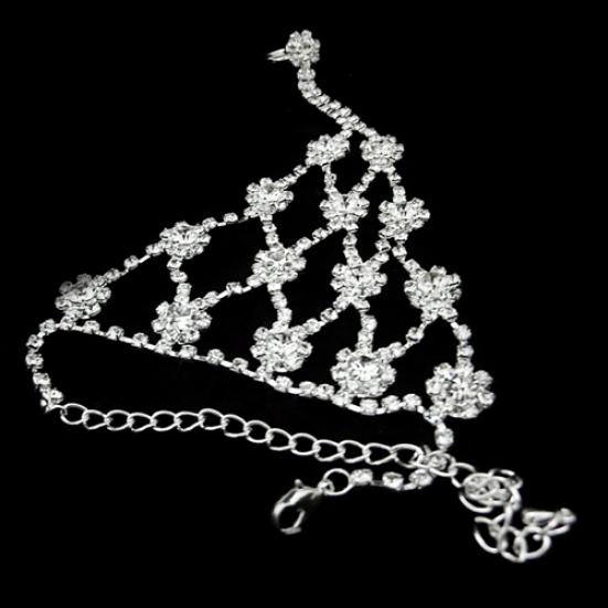 Bridal Wedding Crystal Rhinestone Slave Bracelet Wristband Harness & Ring Cuff